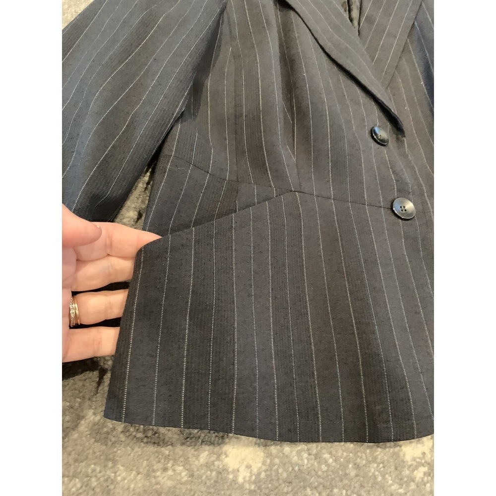 Jones New York Pin Stripe Blazer 12 Jacket Charcoal Lined Shoulder Pads Office - Picture 3 of 13